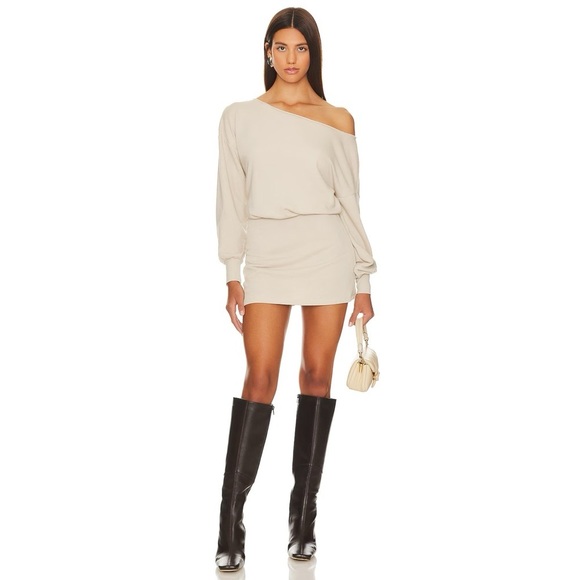 Lovers and Friends Off Shoulder Caddie Mini Sweater Dress in Sandstone Size S - Picture 1 of 11